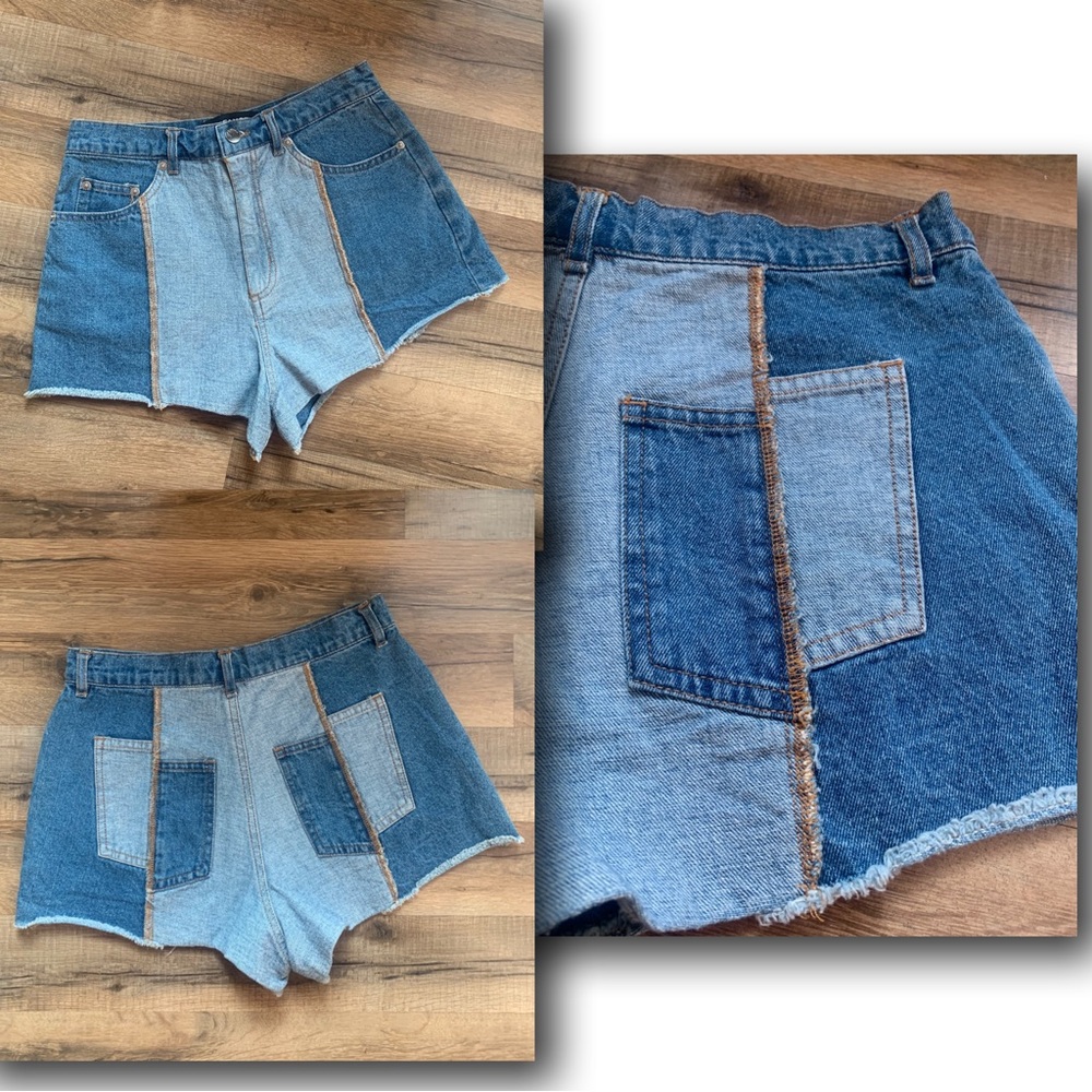 Patchwork Colorblock Denim Shorts